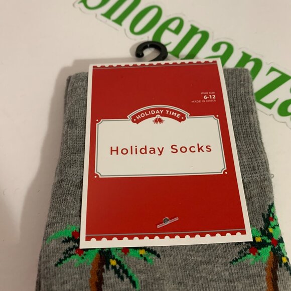 Ugly Christmas Socks Holiday Time Crew Palm Tree Lights Gray Red Mens 6 - 12 - Picture 3 of 5